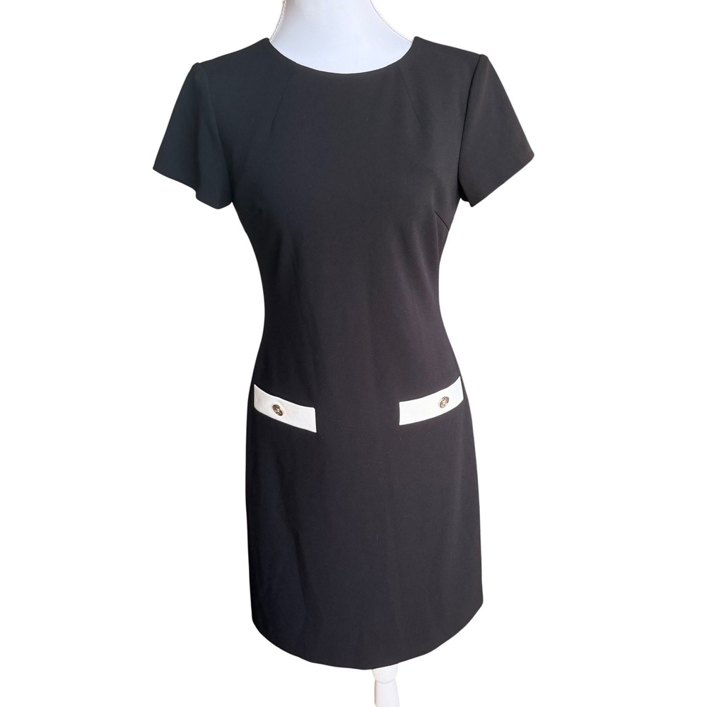 Tommy Hilfiger Black Short Sleeve Sheath Dress with White Trim‎ Size 2